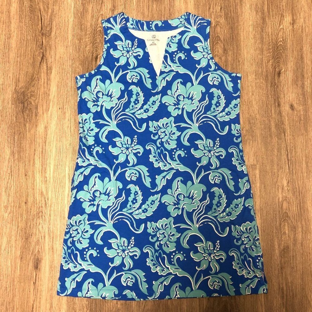 Lands' End Women's Size Small Shift Dress Dress Blue Multicolor Hawaiian Floral